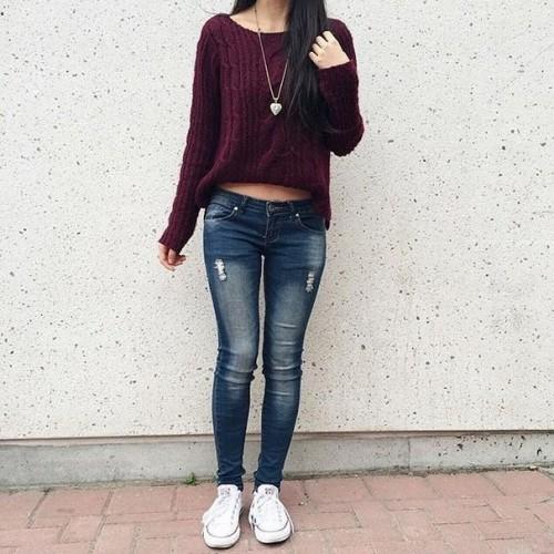 maroon sweater outfit