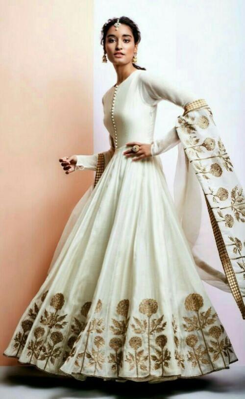 white golden anarkali