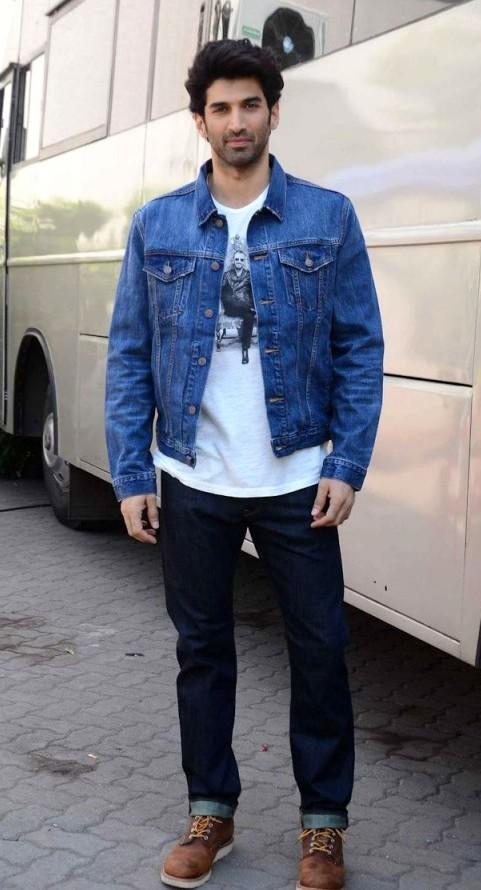 blue jacket with jeans