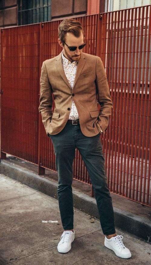 black blazer white sneakers