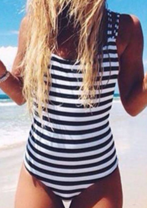 Want this white and black striped swimsuit - SeenIt