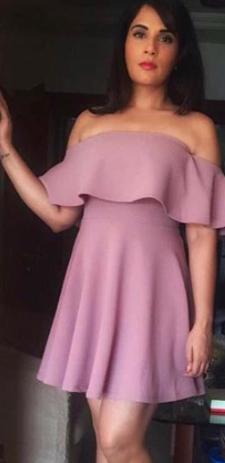 pastel pink off shoulder dress