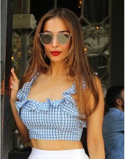 Looking for this blue white gingham print ruffled croptop that Mallaika Arora is wearing - SeenIt