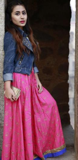 long skirt with jeans jacket