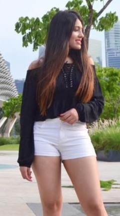 I'm looking for a similar black off shoulder top and white shorts as seen on tanishaggarwal - SeenIt