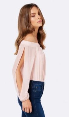 Looking for a similar offshoulder baby pink bodysuit - SeenIt