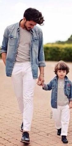 blue denim shirt with white jeans