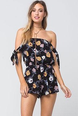 Can you help me find a black printed romper with sleeves like this? - SeenIt