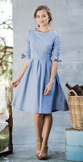 Powder Blue Knee Length Dress