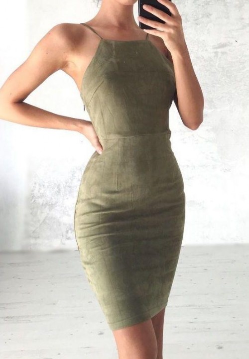 olive green bodycon dress outfit