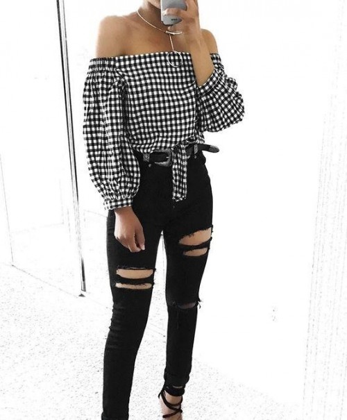 checkered ripped jeans