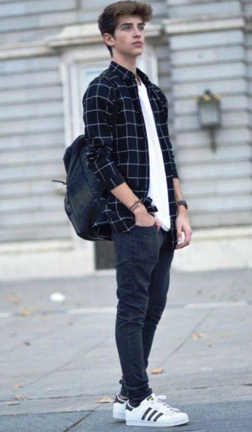 blue jeans checkered shirt