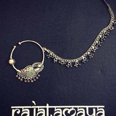 Oxidised Nose Ring With Chain Online 