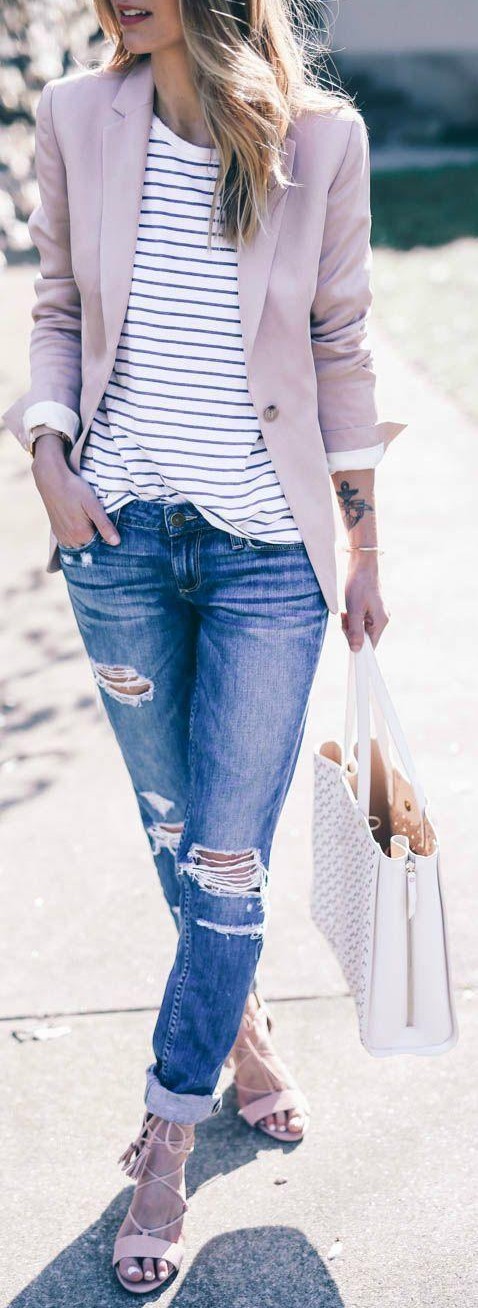 blue jeans with pink stripe