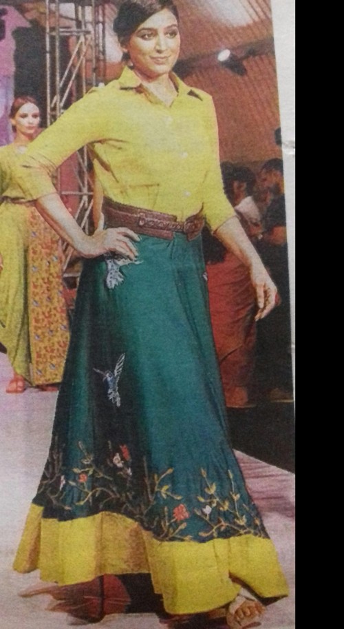 green skirt and yellow top