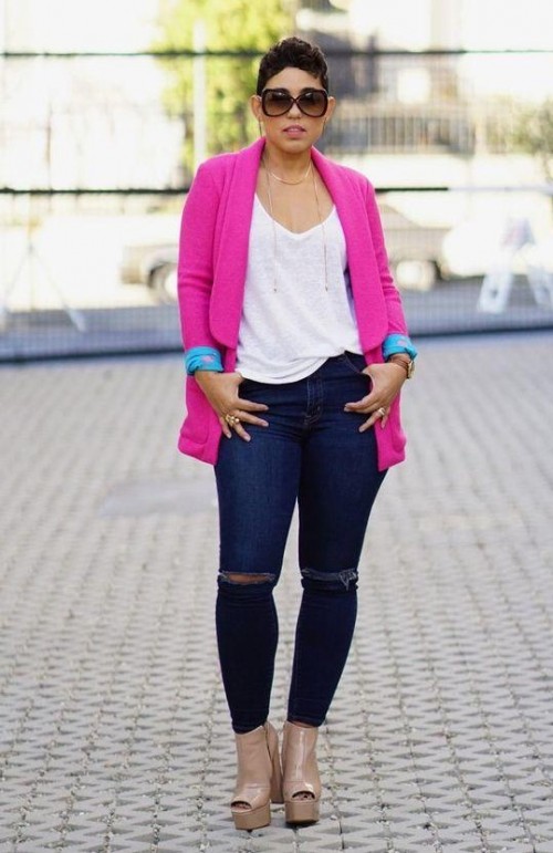 fuschia blazer outfits