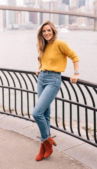 Yellow sweater with blue jeans Clearance