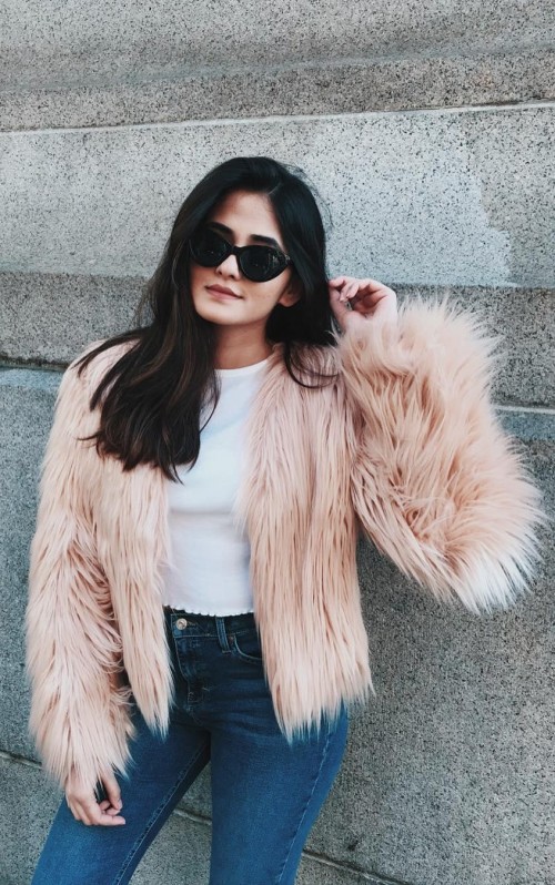 peach fur coat