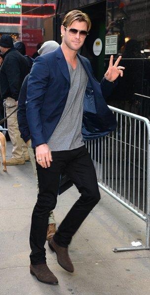 blue blazer with black jeans