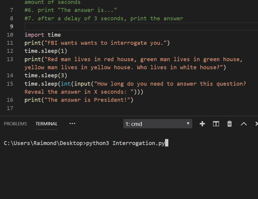 A code snippet of what kids will learn in Junior Python 1