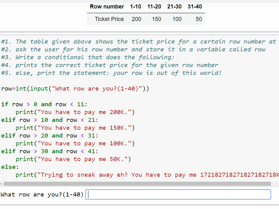 Code snippet of what kids will learn in Junior Python 2