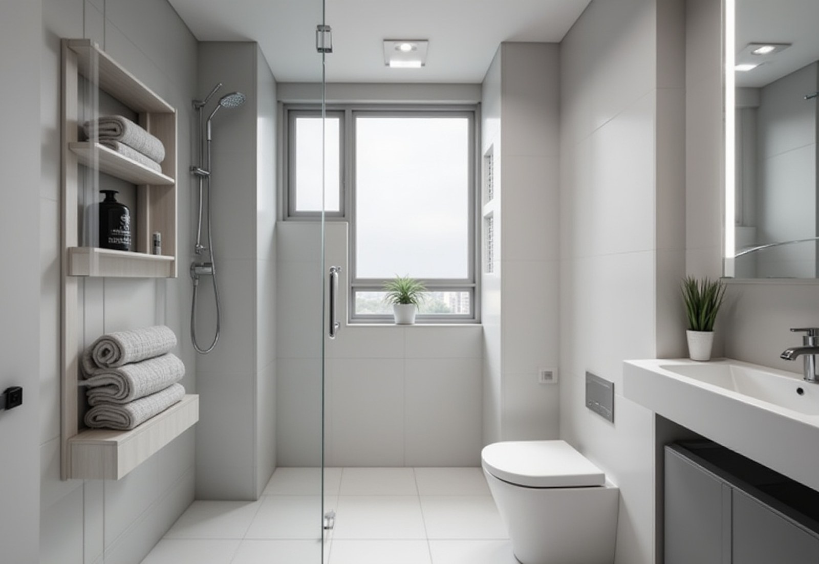 Modern bathroom with good ventilation and storage