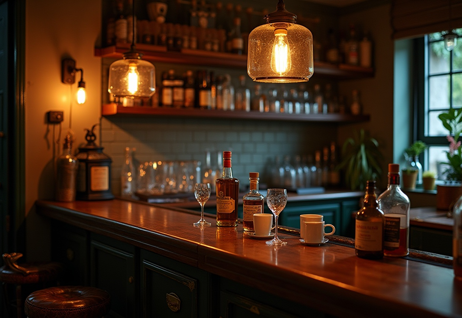 Old-style home bar in a Singapore apartment inspired by Chinatown shophouse