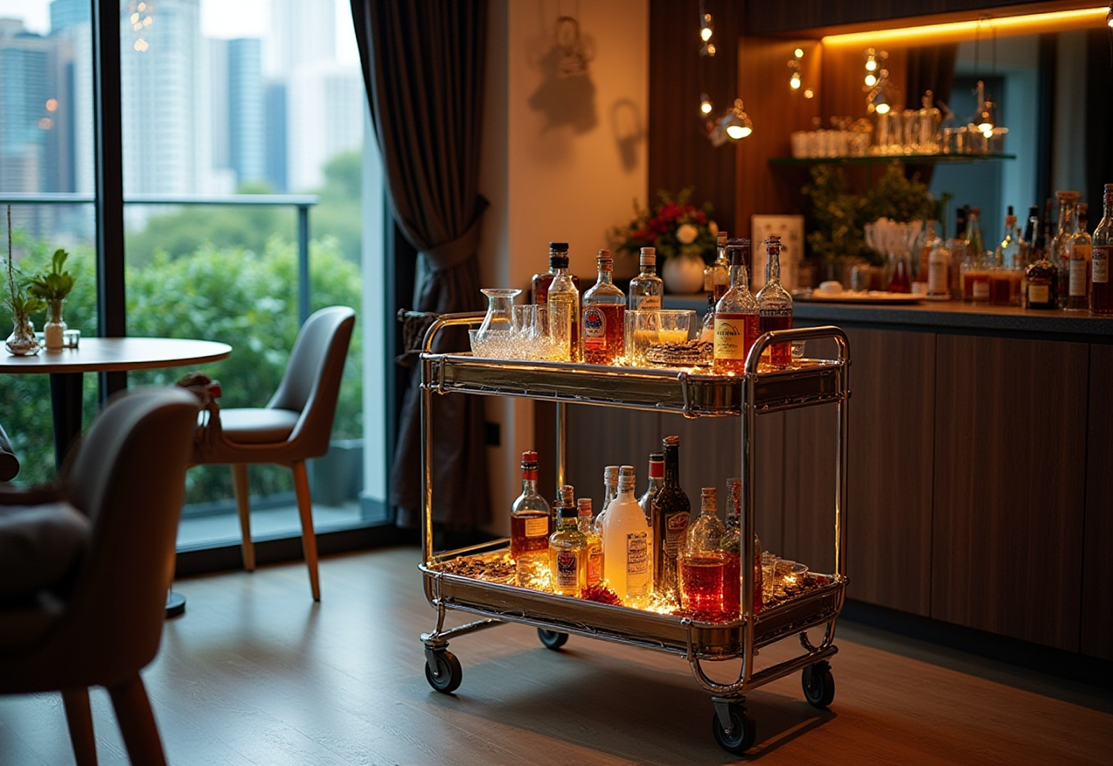 Portable bar cart in a Singapore apartment