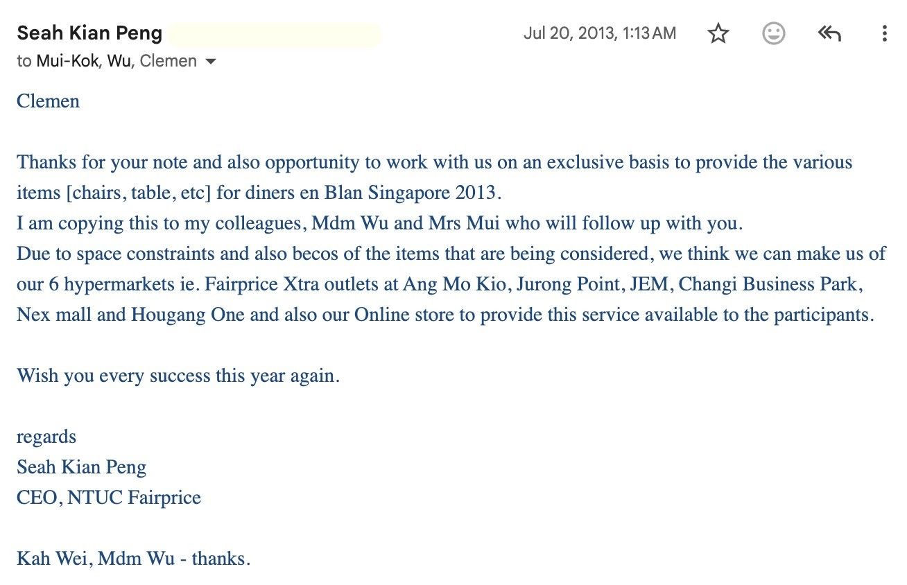 The reply Dr. Clemen Chiang have kept for thirteen years. 20 July 2013.