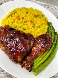 BBQ Leg served with garlic rice and salad