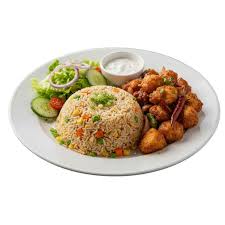 Devilled Fish Served with Rice and Salad
