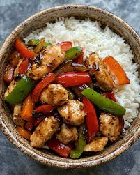 Black Pepper Chicken Served with Rice or mashed potato and Salad