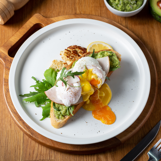 Avocado Toast Benedict with Cauliflower Hash brown