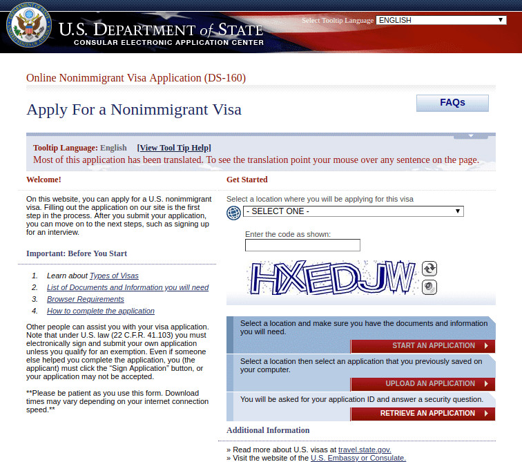 ds 160 form embaixada estados unidos