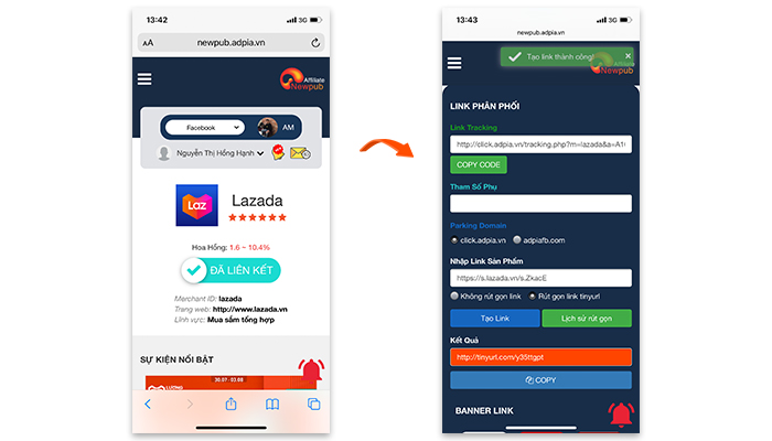 Cách lấy link affiliate lazada