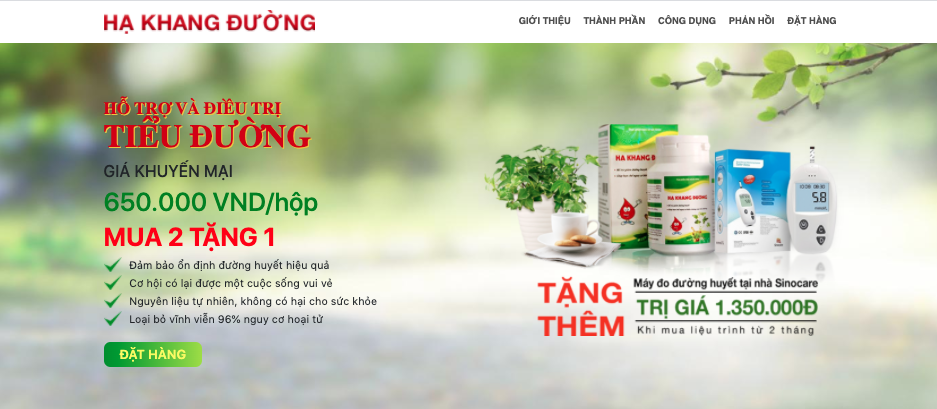 Landing page của chiến dịch CPO Hạ Khang Đường