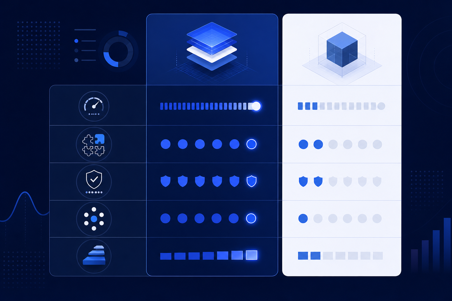 Visual comparison matrix for off-the-shelf AI tools versus more tailored AI implementation options