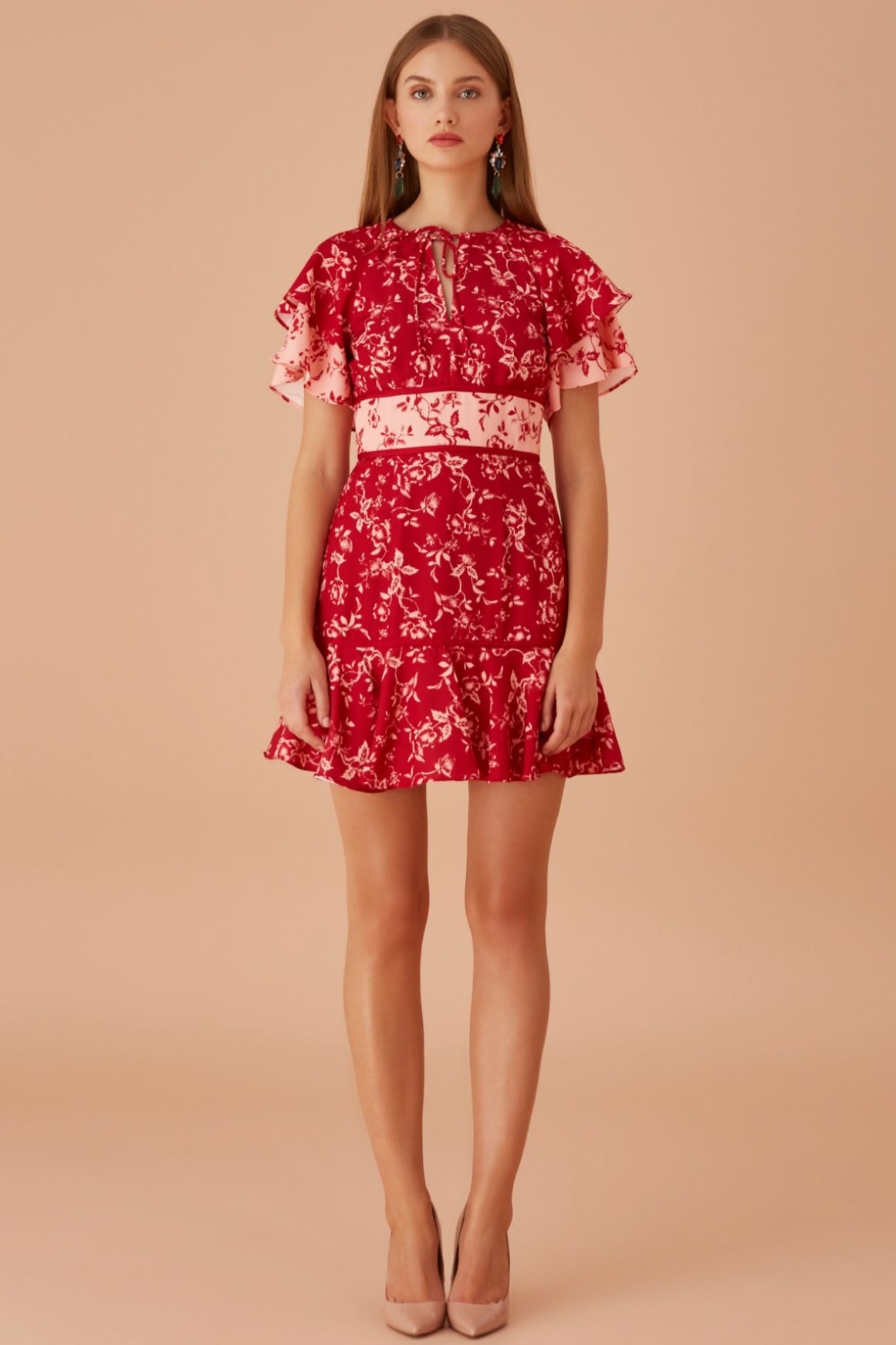 red ruched mini dress