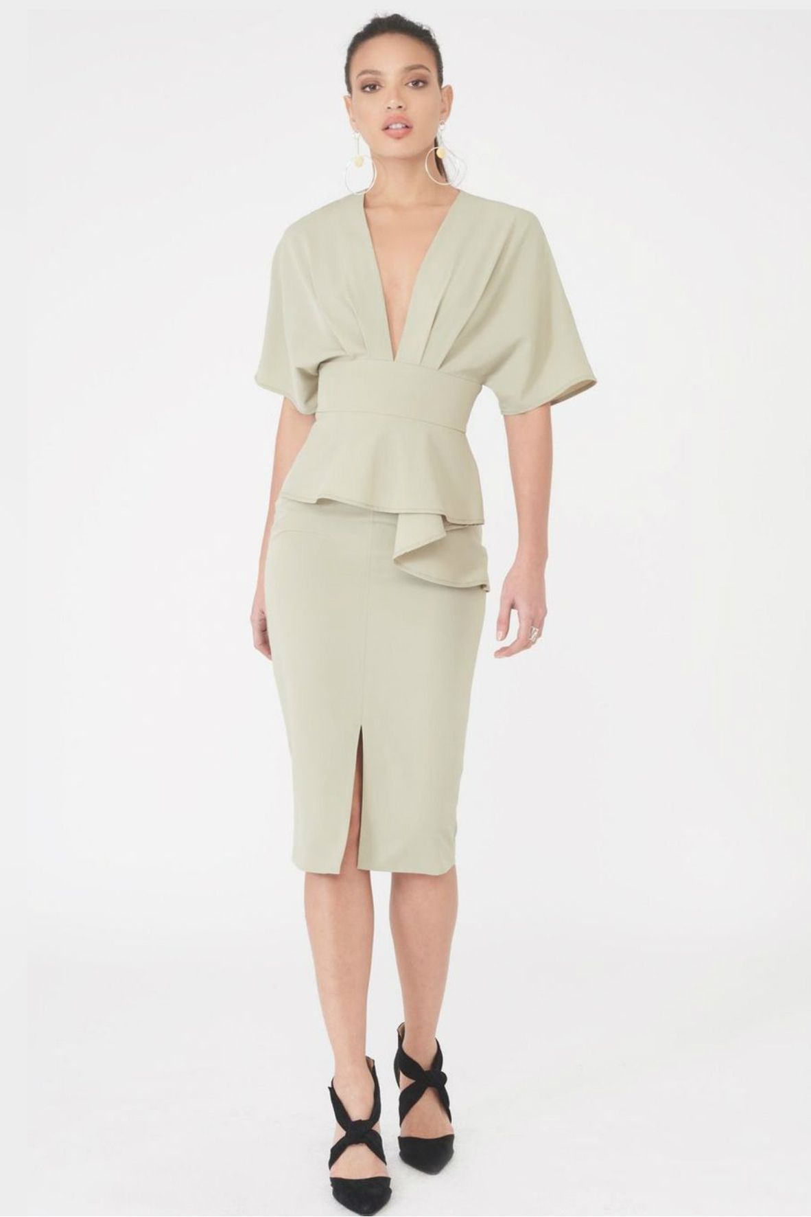 peplum midi dress with sleeves