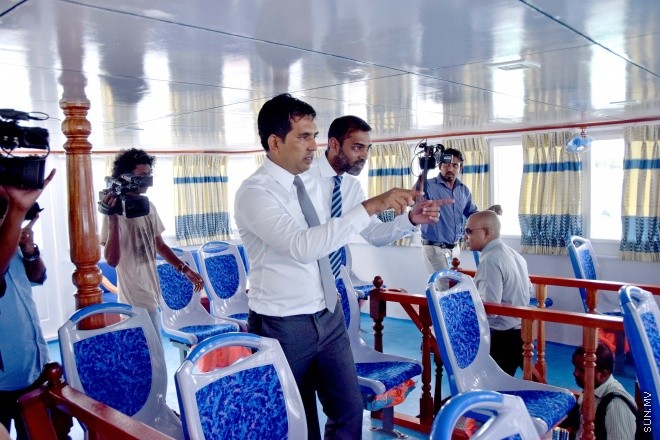 ޖޫން 25، 2015: އެމްޓީސީސީ އިން ދަތުރުފަތުރުގެ ނިޒާމު ތަރައްގީކޮށް ޒަމާނީ ކުރުމުގެ މަޝްރޫއު އިފްތިތާހު ކުރުމަށް ބޭއްވި ރަސްމިއްޔާތު -- ސަންފޮޓޯ/ އަލީ ނަސީރު 