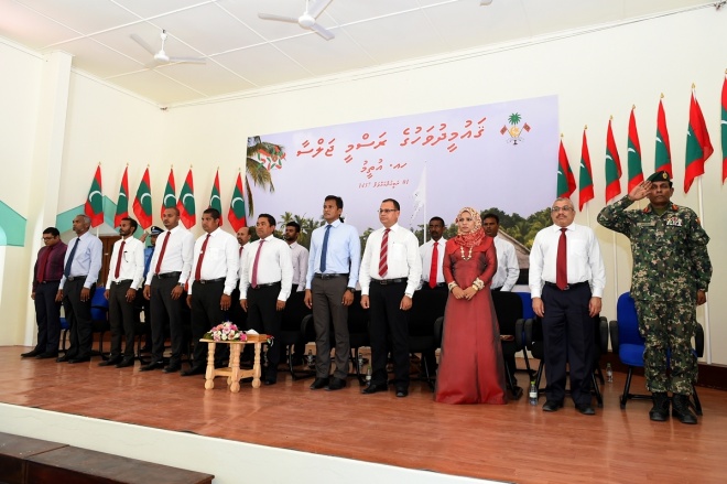 ޑިސެމްބަރު 13، 2015- މި އަހަރުގެ ގައުމީ ދުވަސް ފާހަގަ ކުރުމަށްޓަކައި ބޭއްވި ޖަލްސާގެ ތެރެއިން.---ފޮޓޯ: ރައީސް އޮފީސް