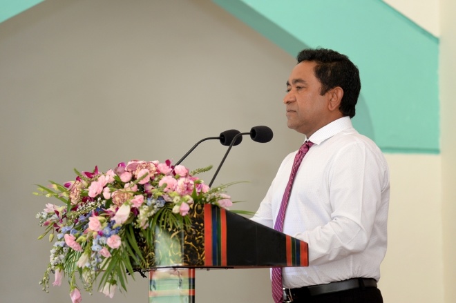 ޑިސެމްބަރު 13، 2015- މި އަހަރުގެ ގައުމީ ދުވަސް ފާހަގަ ކުރުމަށްޓަކައި ބޭއްވި ޖަލްސާގެ ތެރެއިން.---ފޮޓޯ: ރައީސް އޮފީސް