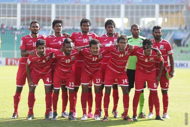 ޑިސެމްބަރ 31، 2015: ސާފް ސުޒުކީ ކަޕް ސެމީ ފައިނަލް ފުރަތަމަ މެޗުގައި ދިވެހި ރާއްޖެ އާއި އިންޑިއާ ބައްދަލުކުރި މެޗުގެ ތެރެއިން -- ސަން ފޮޓޯ/ ފަޔާޒު މޫސާ