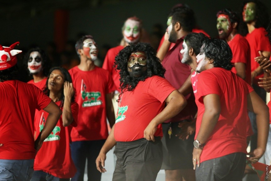 28 މާޗް 2017: އޭއެފްސީ އޭޝިއަން ކަޕް 2019 ކޮލިފިކޭޝަންގެ ގްރޫޕް ސްޓޭޖްގައި ރާއްޖެއާއި ފަލަސްތީނު ބައްދަލުކުރި މެޗުގެ ތެރެއިން---ސަން ފޮޓޯ/ ފަޔާޒު މޫސާ