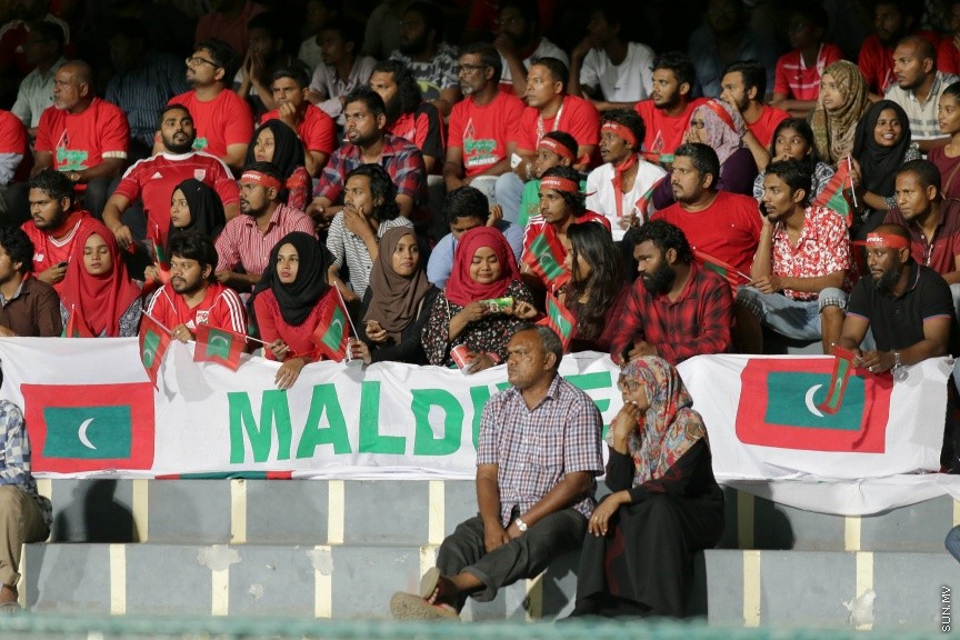 28 މާޗް 2017: އޭއެފްސީ އޭޝިއަން ކަޕް 2019 ކޮލިފިކޭޝަންގެ ގްރޫޕް ސްޓޭޖްގައި ރާއްޖެއާއި ފަލަސްތީނު ބައްދަލުކުރި މެޗުގެ ތެރެއިން---ސަން ފޮޓޯ/ ފަޔާޒު މޫސާ