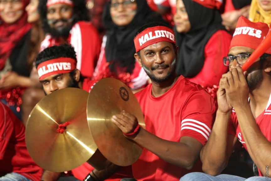 28 މާޗް 2017: އޭއެފްސީ އޭޝިއަން ކަޕް 2019 ކޮލިފިކޭޝަންގެ ގްރޫޕް ސްޓޭޖްގައި ރާއްޖެއާއި ފަލަސްތީނު ބައްދަލުކުރި މެޗުގެ ތެރެއިން---ސަން ފޮޓޯ/ ފަޔާޒު މޫސާ