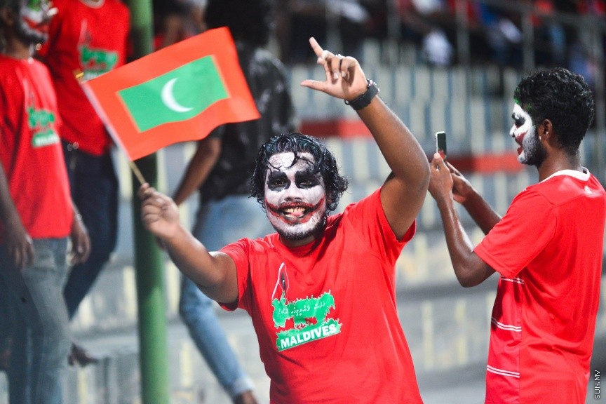 28 މާޗް 2017: އޭއެފްސީ އޭޝިއަން ކަޕް 2019 ކޮލިފިކޭޝަންގެ ގްރޫޕް ސްޓޭޖްގައި ރާއްޖެއާއި ފަލަސްތީނު ބައްދަލުކުރި މެޗުގެ ތެރެއިން---ސަން ފޮޓޯ/ މުހައްމަދު އަފްރާހް