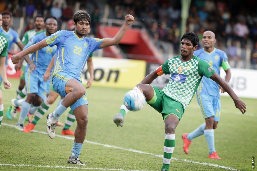 މޭ 17، 2017: އޭއެފްސީ ކަޕްގެ ގްރޫޕް ސްޓޭޖްގައި ރާއްޖޭގެ މާޒިޔާ އާއި ބަނގްލަދޭޝްގެ ދާކާ އަބަހާނީ ބައްދަލުކުރި މެޗުގެ ތެރެއިން -- ސަން ފޮޓޯ/ ފަޔާޒު މޫސާ