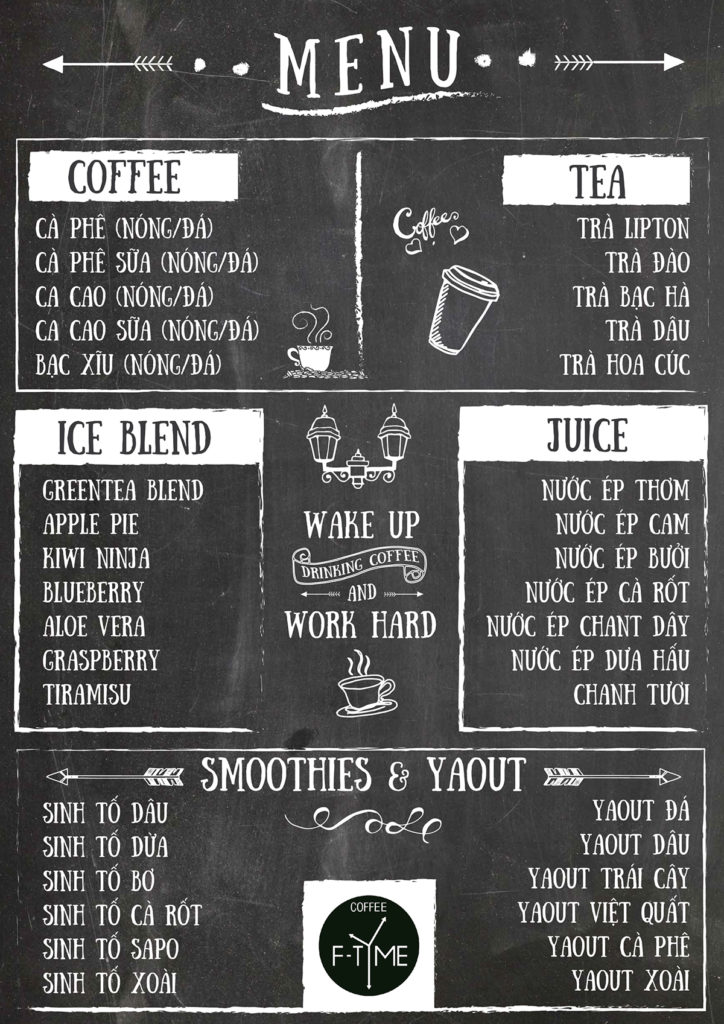Menu cửa hàng cafe cổ điển