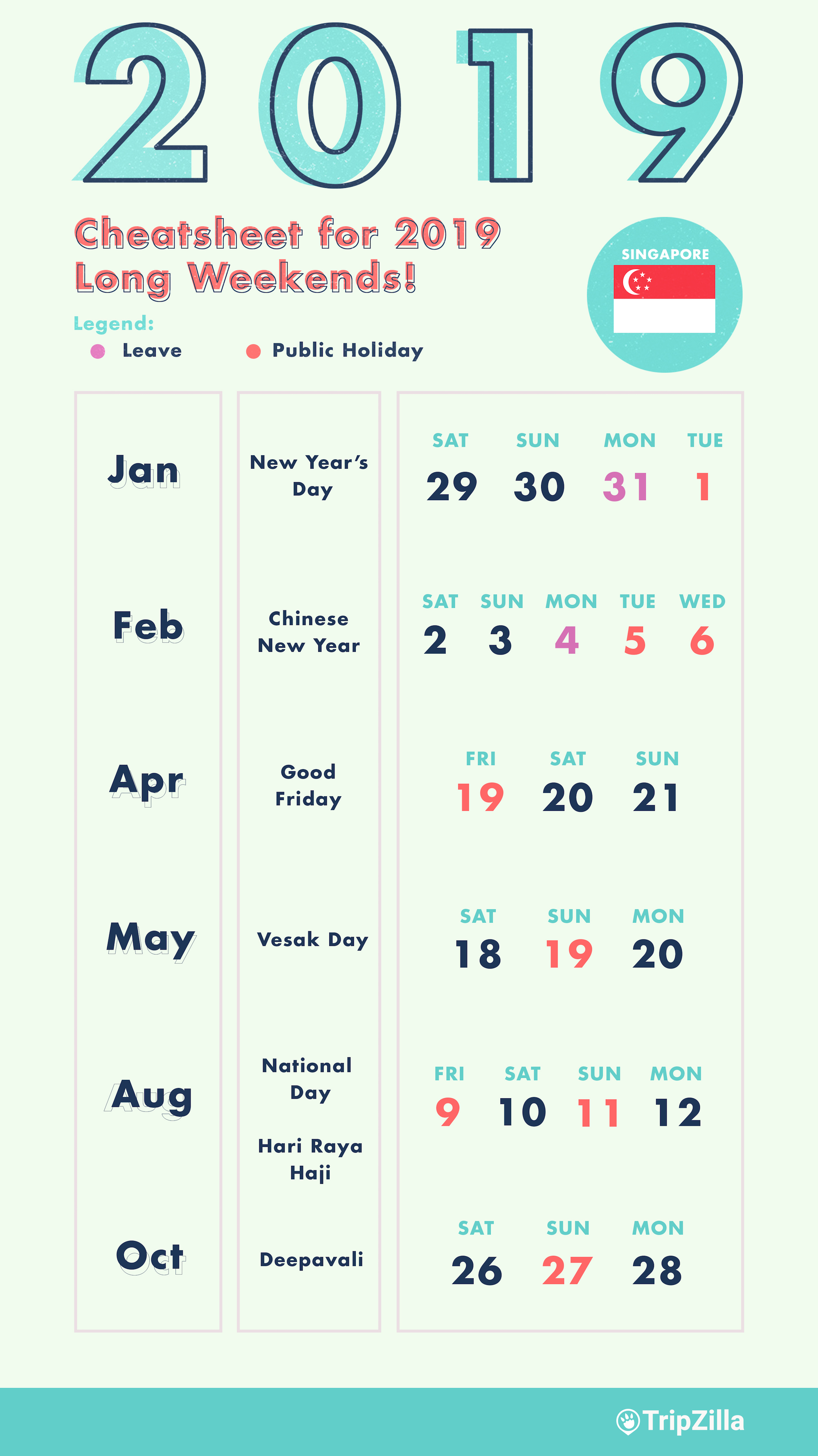 6 Long Weekends In Singapore In 2019 Bonus Calendar Cheatsheet